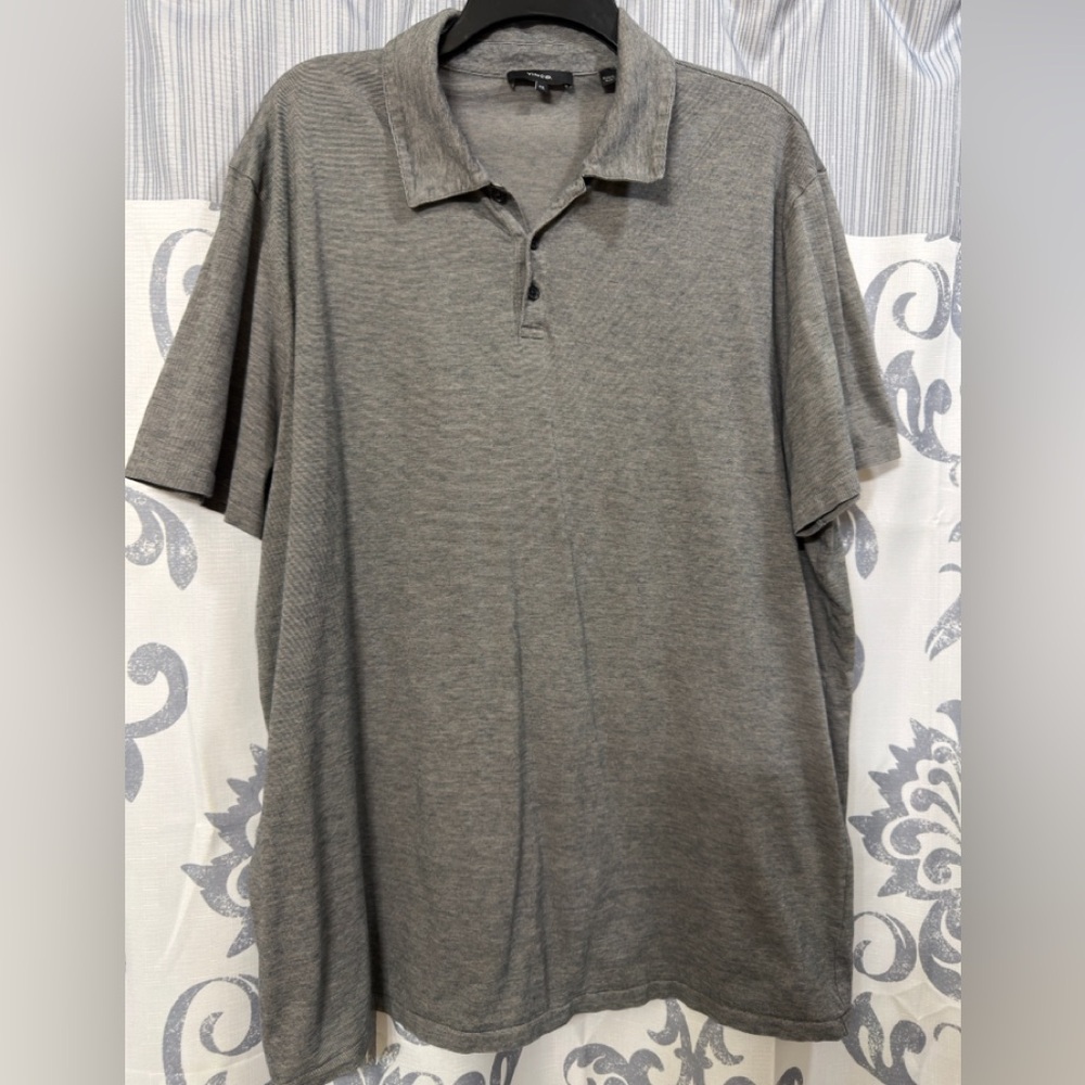 Vince‎ Men's 100% Pima Cotton Short Sleeve Golf Polo Shirt Gray Stripes XXL